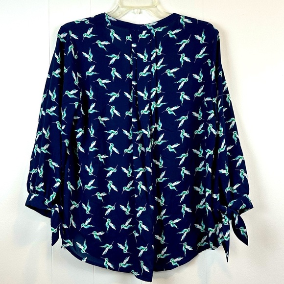 41 Hawthorn Navy Bird Print Blouse Tie Sleeve L 🔥 - Picture 2 of 6